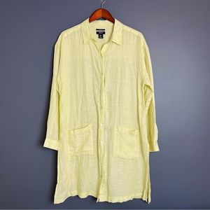 Jones New York 100% Linen Tunic Button Up Shirt w/ Pockets Butter Yellow Large